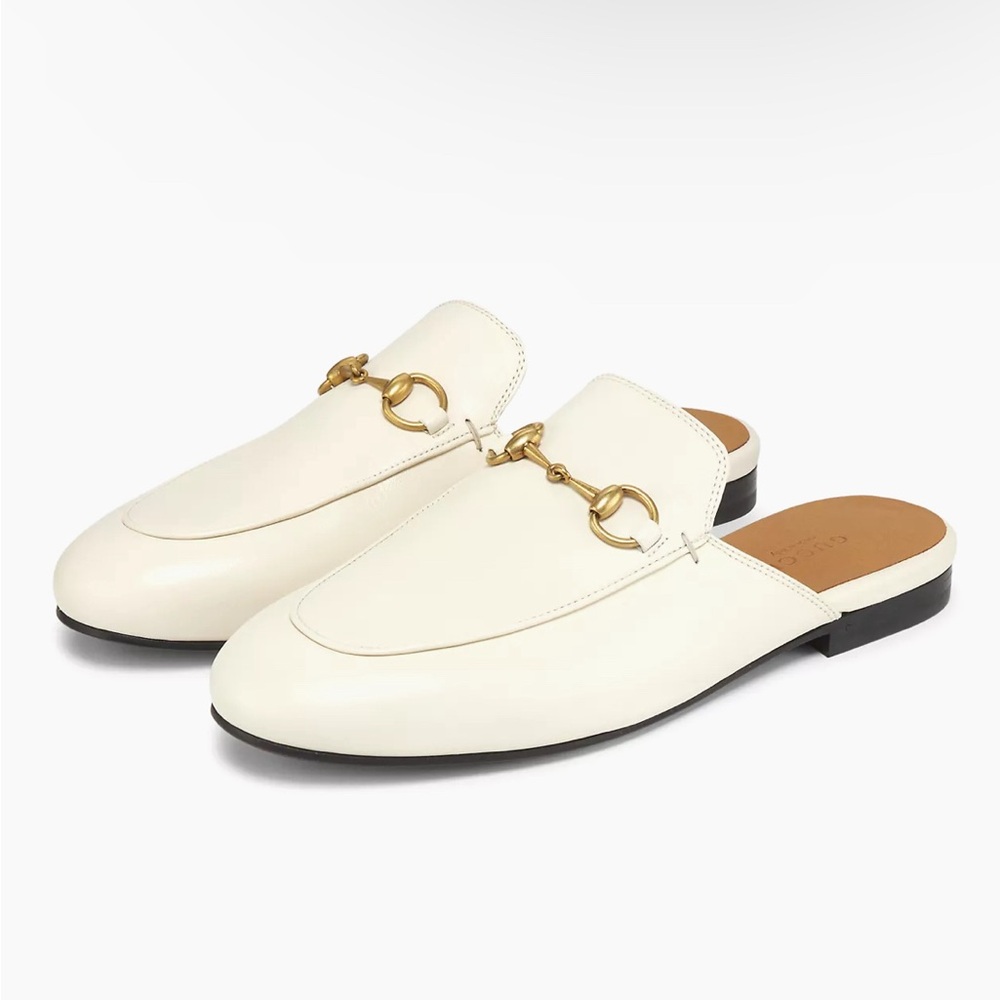 Gucci Princetown White Leather Loafers with dust bags